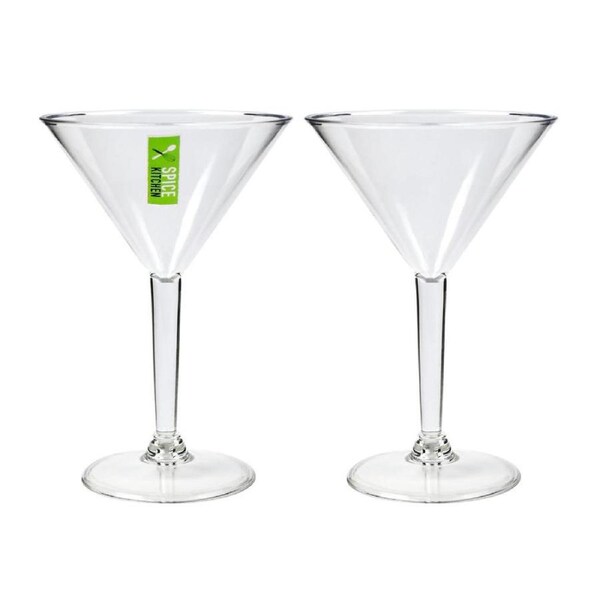 2 x 230ml Plain Martini Glass Clear Acrylic Wine Cocktail Drinking Cups