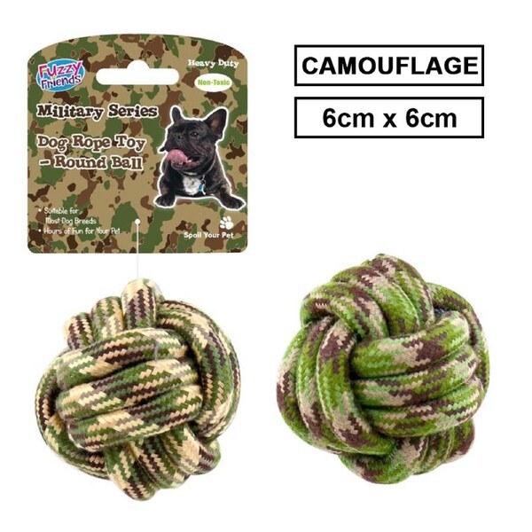 Heavy Duty Rope Dog Ball Camouflage Play Chew Training Dental Clean Teeth Toys
