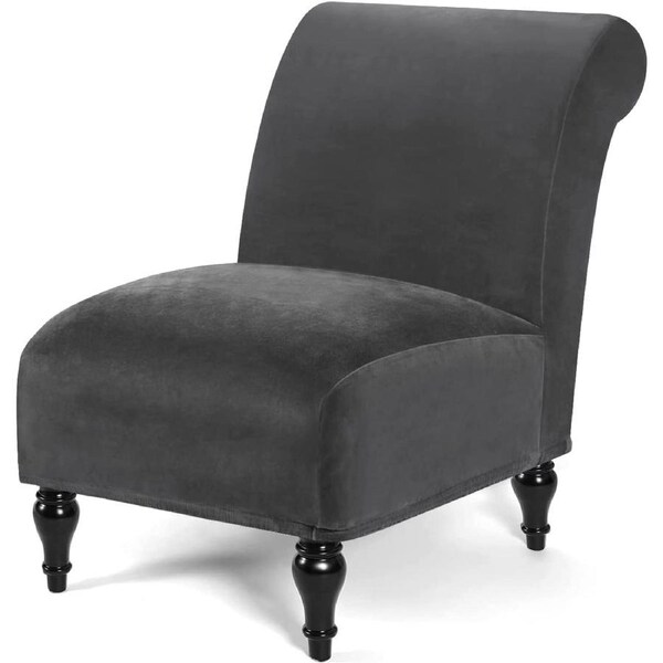 Armless Velvet Accent Chair Slipcover High Stretch Chair Covers with Elastic Bottom Removable Chair Slipcover Without Arms for Living Room Hotel, Grey