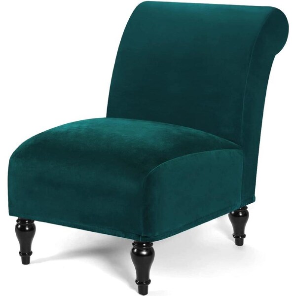 Armless Velvet Accent Chair Slipcover High Stretch Chair Covers with Elastic Bottom Removable Chair Slipcover Without Arms for Living Room Hotel, Dark Teal