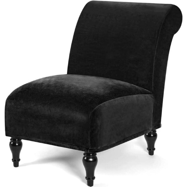 Armless Velvet Accent Chair Slipcover High Stretch Chair Covers with Elastic Bottom Removable Chair Slipcover Without Arms for Living Room Hotel, Black