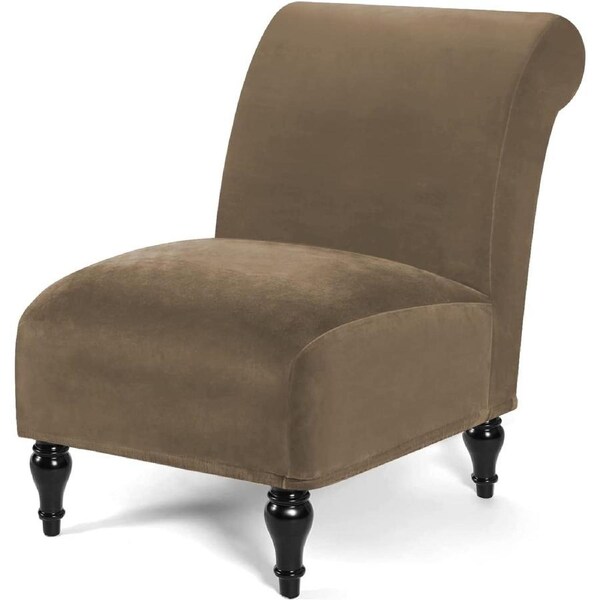 Armless Velvet Accent Chair Slipcover High Stretch Chair Covers with Elastic Bottom Removable Chair Slipcover Without Arms for Living Room Hotel, Taupe