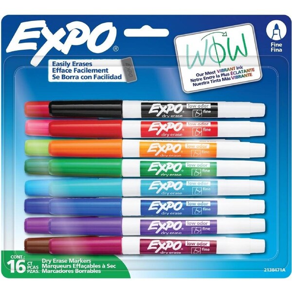 EXPO Low Odour Dry Erase Markers Fine Tip 16 Count Assorted