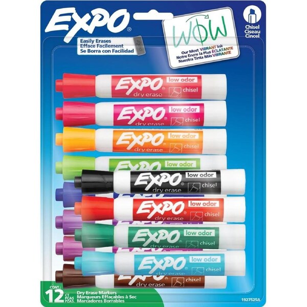 Expo Low Odour Dry Erase Markers Chisel Tip 12 Pack