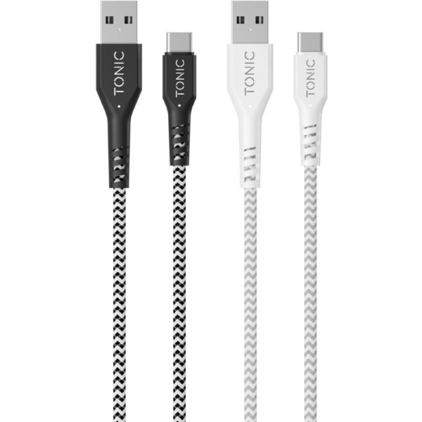Tonic PowerFlex USB-C to USB-A 2m Cable Twin Pack - Black & White