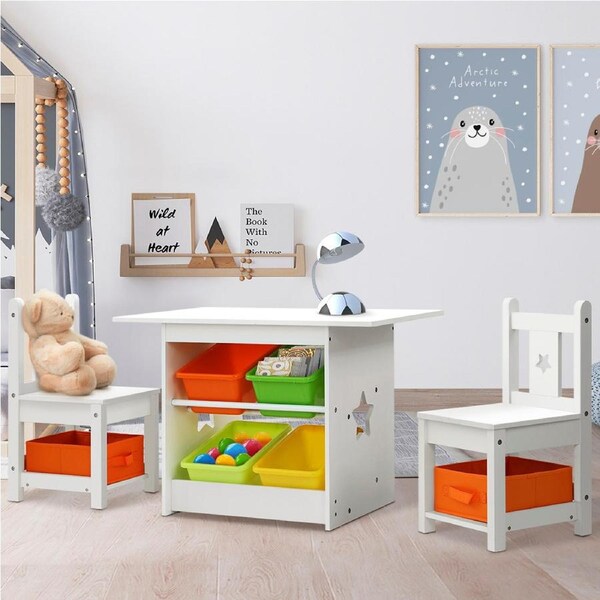 1 Keezi Kids Table and 2 Chairs Set Orange White