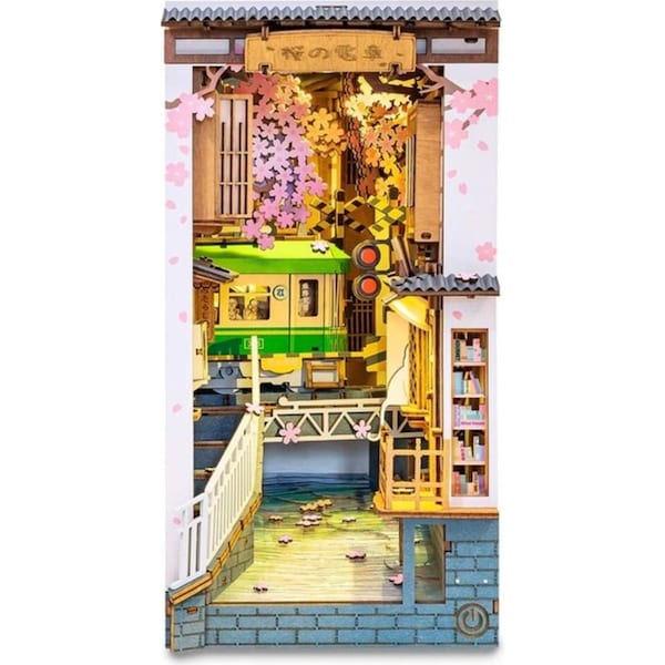 Robotime Rolife Sakura Densya 3D Wooden DIY Miniature House Book Nook TGB01