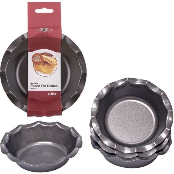 4pc Daily Bake Non Stick Fluted Pie Dish 12.5cm Baking Tin Mould Cup Bakeware