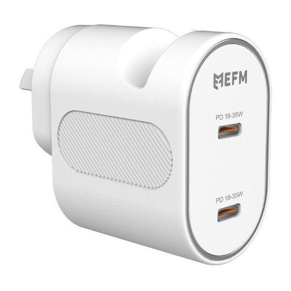 EFM 35W GaN Dual Type-C Socket/Port Wall Charger AU/NZ Plug w/ PD/PPS White