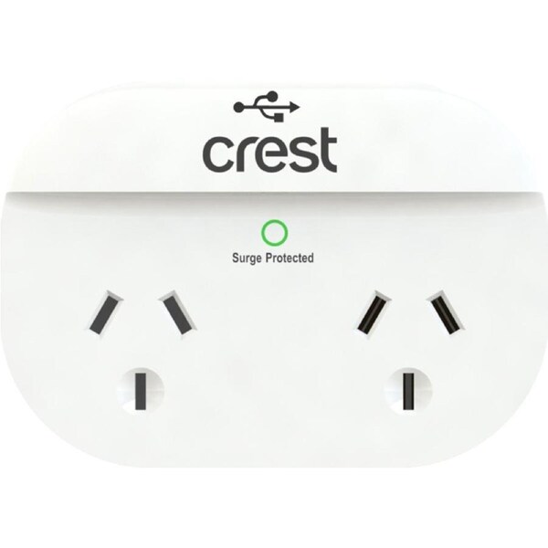 Crest Double Socket Surge Power Adaptor 2 USB