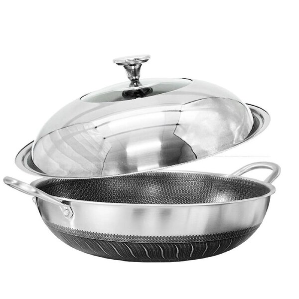 316 Stainless Steel 40cm Non-Stick Stir Fry Cooking Kitchen Wok Pan Honeycomb Double Sided 40cm with lid