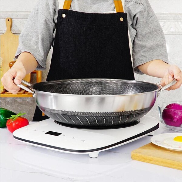 316 Stainless Steel 40cm Non-Stick Stir Fry Cooking Kitchen Wok Pan Honeycomb Double Sided 40cm without lid