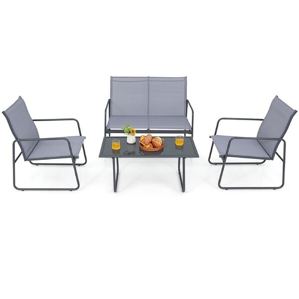 Costway 4PCS Patio Furniture Table Chair Set Outdoor Conversation Table Garden Balcony