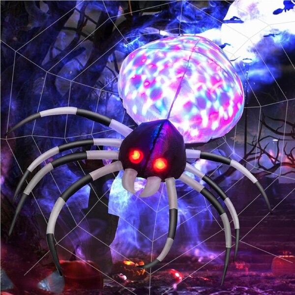 Costway Halloween Inflatables Spider LED Disco Lights Waterproof Props Outdoor Garden Party Decor