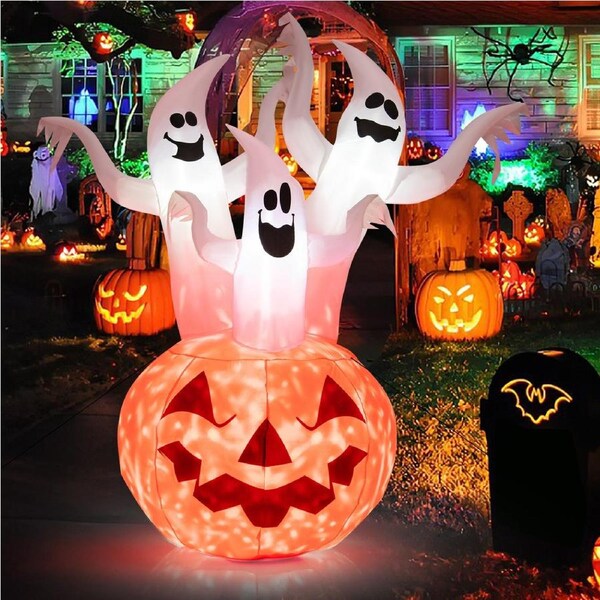 Costway 1.8M Halloween Inflatables Scary Pumpkin Ghost Waterproof Halloween Props Lights Outdoor Party Home Decor