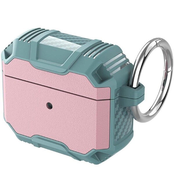 For AirPods 3rd Gen Case, Rugged Shockproof Protective Cover, Hook, Pink & Dark Green