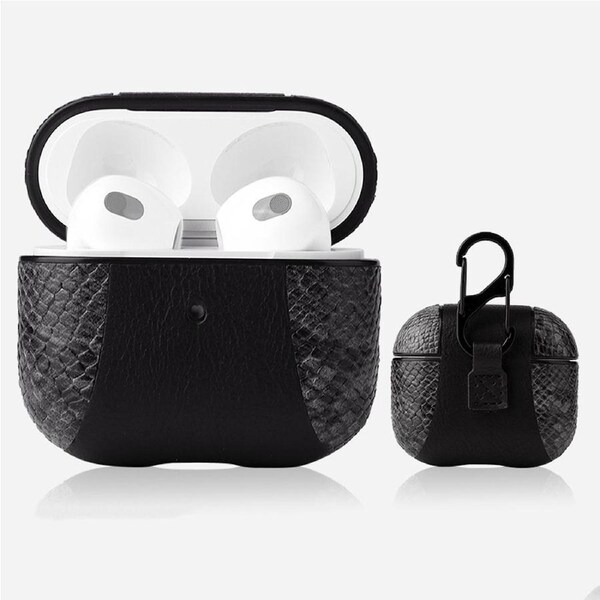 For AirPods 3rd Gen Case, PU Leather Snakeskin Texture, Protective Cover, Buckle, Grey