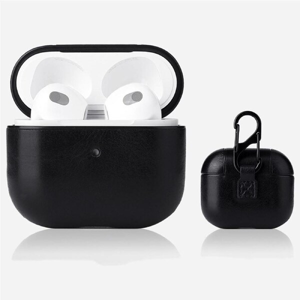 For AirPods 3rd Gen Case, PU Leather Smooth Texture, Protective Cover, Buckle, Black