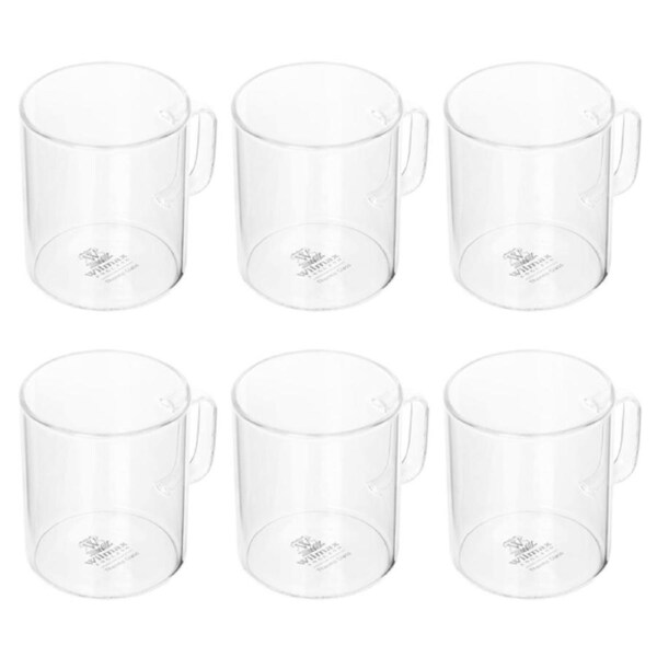 6pc Wilmax England 80ml Thermo Glass Cup Coffee/Tea Drink Mug w/ Handle Clear