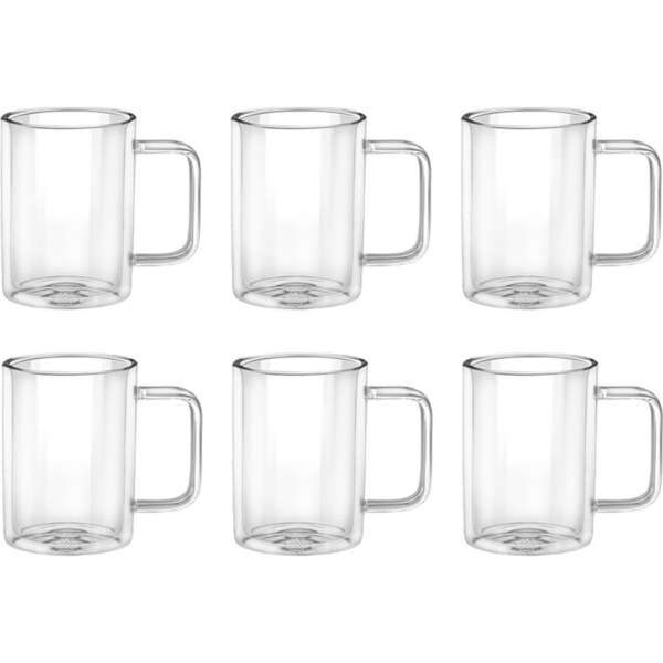 6pc Wilmax England 200ml Thermo Double Wall Glass Coffee Cup Mug w/ Handle Clear
