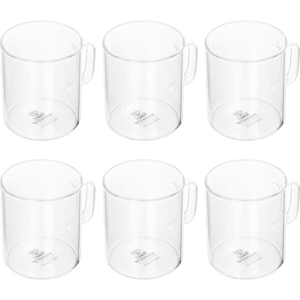 6pc Wilmax England 400ml Thermo Glass Cup Coffee/Tea Drink Mug w/ Handle Clear