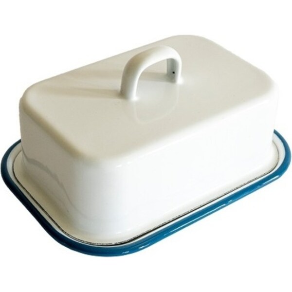 Urban Style 14cm Enamel Butter Dish Rectangular Container Storage w/ Lid White