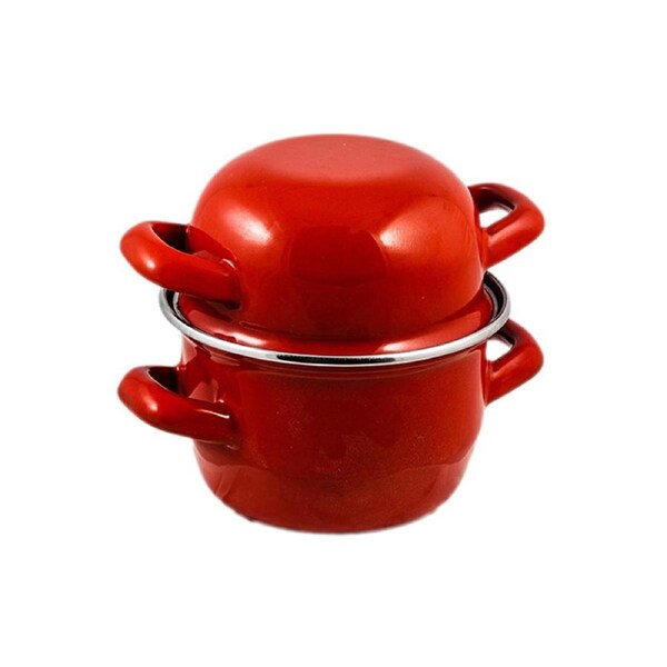 Urban Style Round Enamel 12cm Mussel Pot Serving Cookware w/ Lid/Handles Red