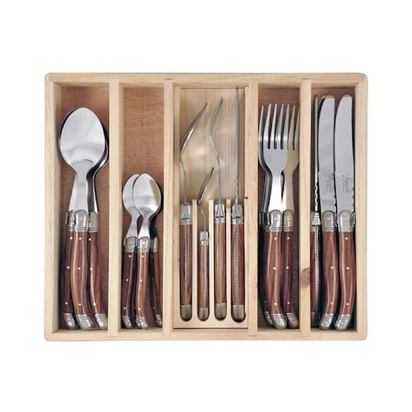 24pc Laguiole Silhouette Stainless Steel Cutlery Set Knife/Fork/Spoon Wooden