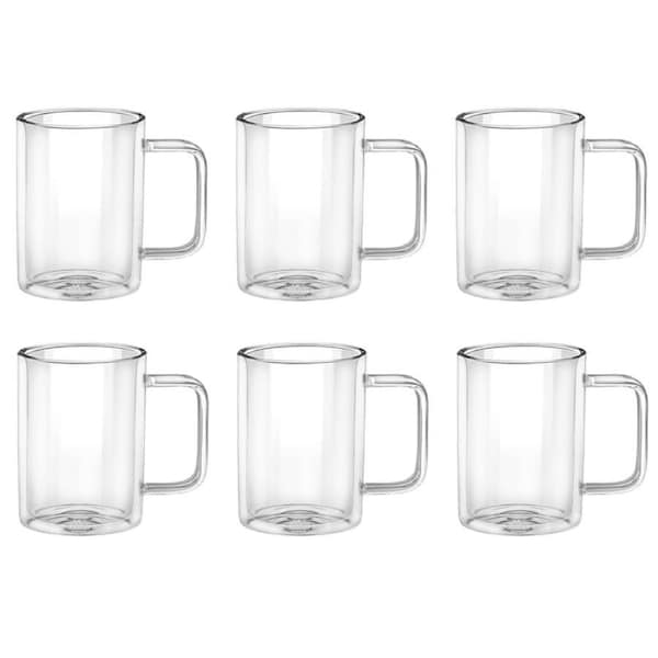 6x Wilmax England 250ml Thermo Double Wall Glass Coffee Cup Mug w/ Handle Clear
