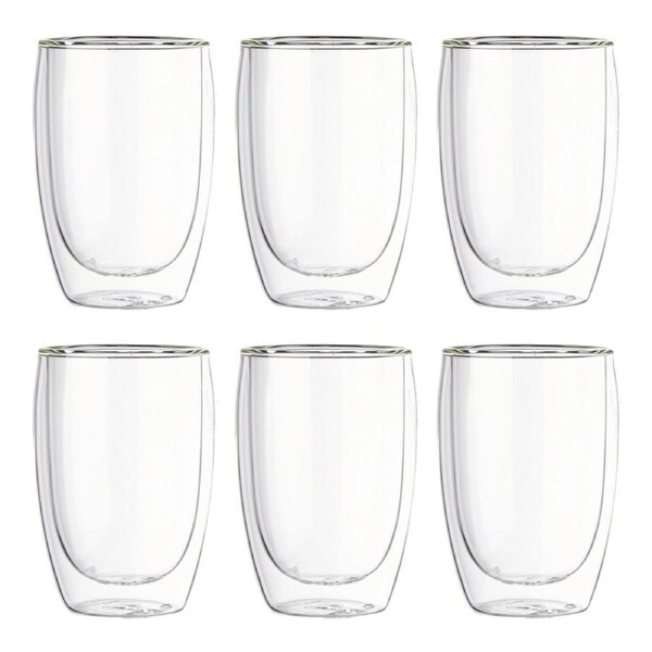 6x Wilmax England 250ml Thermo Double Wall Glass Cup Water/Juice Drink Mug Clear