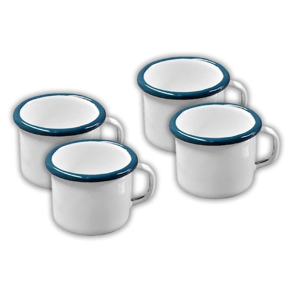 4x Urban Style Enamel 180ml Coffee Mug Water/Juice Drinking Cup w/ Handle White