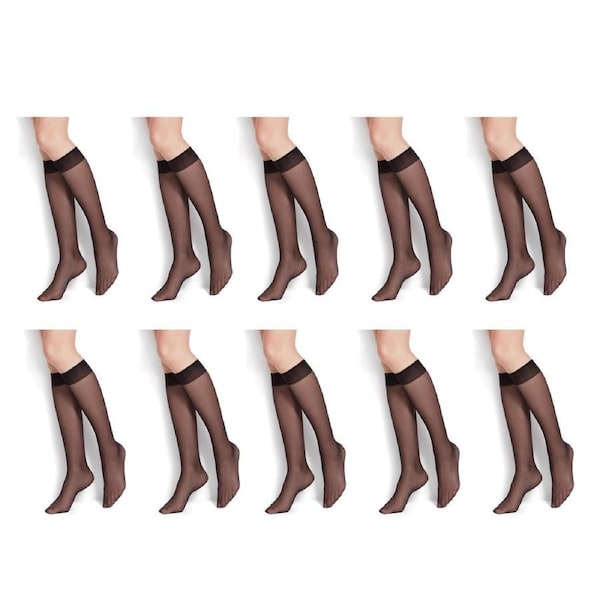 10x RazzaMatazz Sheer Knee-Hi High 15 Denier Women Pantyhose Socks Black Bulk