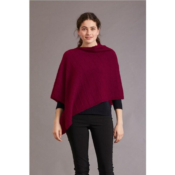 McDonald Possum Merino Womens Poncho With Garter Detail- Berry