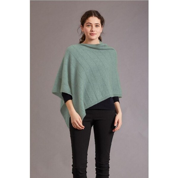 McDonald Possum Merino Womens Poncho With Garter Detail-Mint