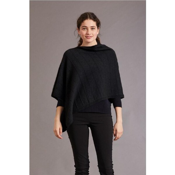 McDonald Possum Merino Womens Poncho With Garter Detail-Charcoal