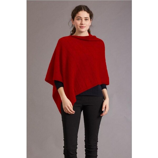 McDonald Possum Merino Womens Poncho With Garter Detail-Red