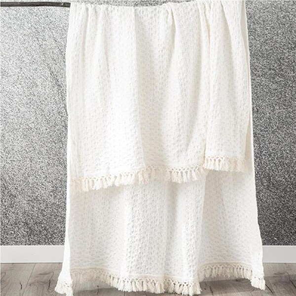 Renee Taylor Alysian Washed Cotton Textured Throw -White