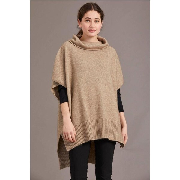 McDonald Possum Merino Step Hem Poncho-Mocha