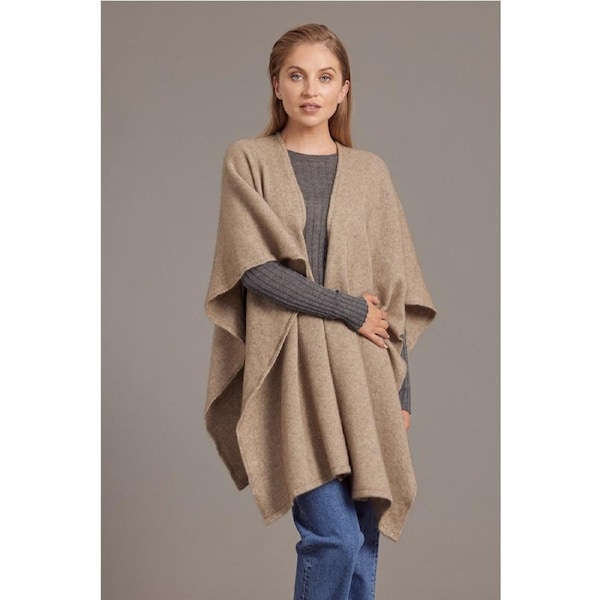 McDonald Possum Merino Womens Split Front Cape-Mocha