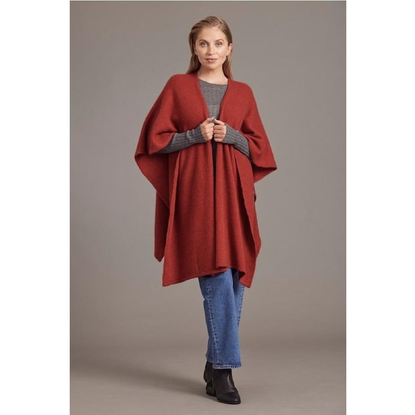 McDonald Possum Merino Womens Split Front Cape-Red