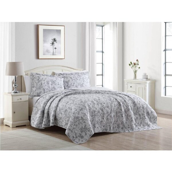 Laura Ashley Branch Toile Printed Coverlet Set - Grey
