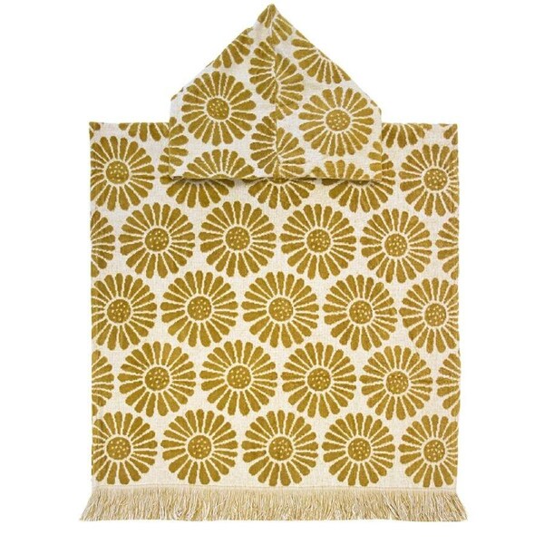 Bambury Kids Daisy Poncho Hooded Beach Towels-Quick Drying - Mustard