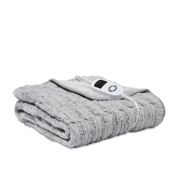 Gainsborough Deluxe Heated Faux Fur Reversible Blanket- Soft Grey