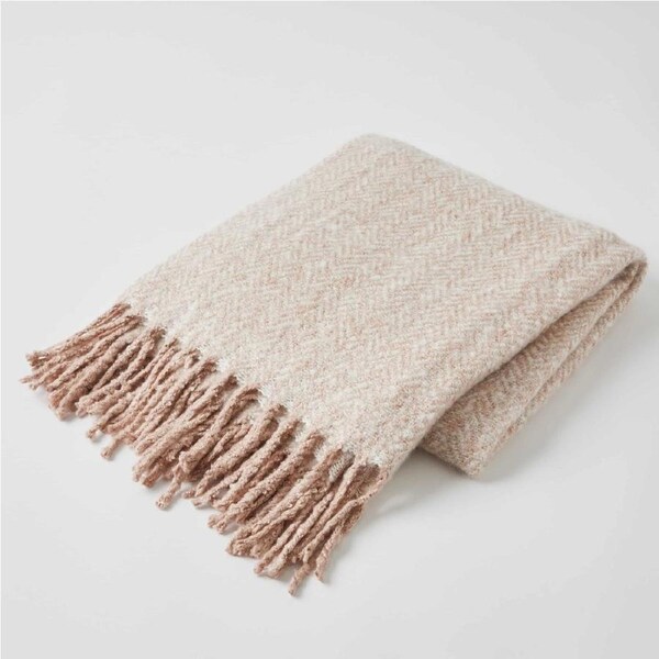 Inner Spirit Herringbone Super Soft Acrylic Fringe Throw -Rose Quartz