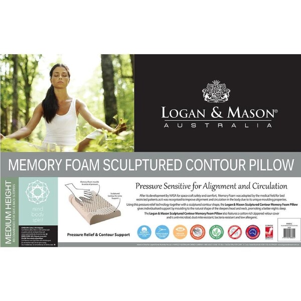Logan & Mason Memory Foam Sculptured Contour Medium Profile Pillow