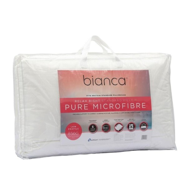 Bianca Relax Right 850gm Pure Microfibre Fill Low Profile Pillow