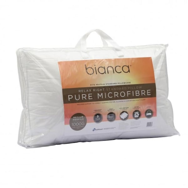 Bianca Relax Right 1000gm Pure Microfibre Fill Medium Profile Pillow
