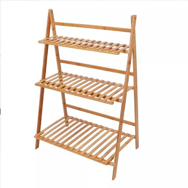 3 Tiers Bamboo Ladder Plant Stand 3-Tier Foldable Flower Pot Display Shelf Rack