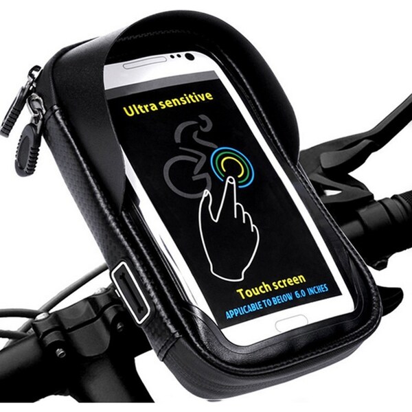 6.0 inch Waterproof Bike Bicycle Mobile Phone Holder Stand Bag-Black