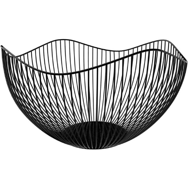 Wire Fruit Basket, Black Fruit Bowl for Kitchen Counter, Wave Fruit Basket Serving Bowl Wire Fruit Dish for Fruits and Veggies